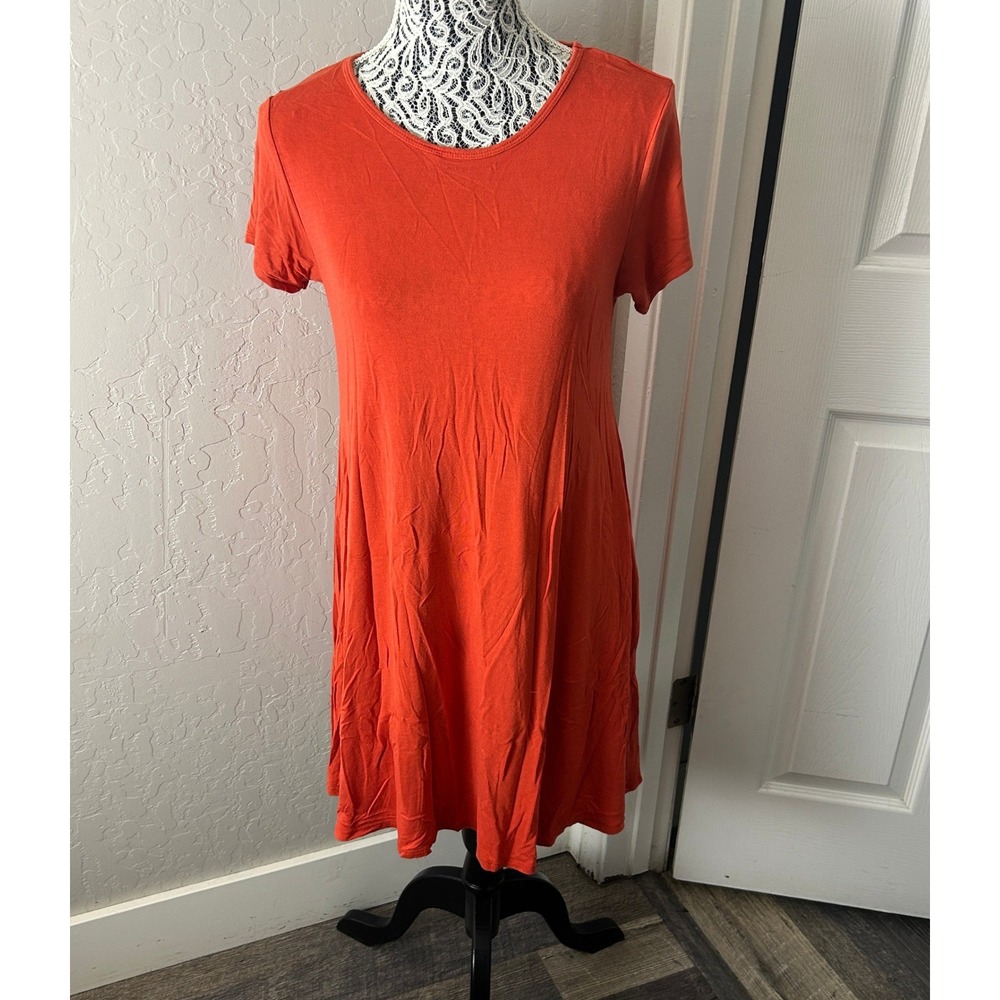 Discreet Swing Dress Womens Small Burnt Orange Short Sleeve A-Line Knit Casual‎